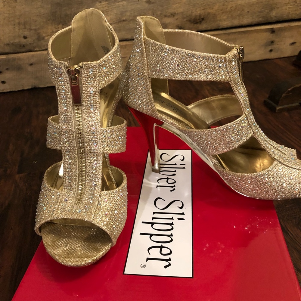 Gold zipper heels size 8